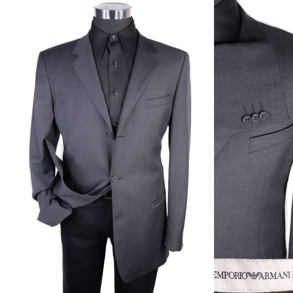 Emporio Armani Solid Gray 3-Button Sport Coat Suit Jacket Blazer Sz 42L Wool EUC - Picture 1 of 15